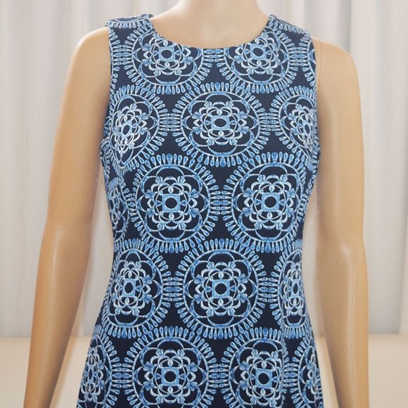 "5/35" Tommy Hilfiger Blue Floral Sleeveless Knee Length Jersey Shift Dress - Picture 4 of 7